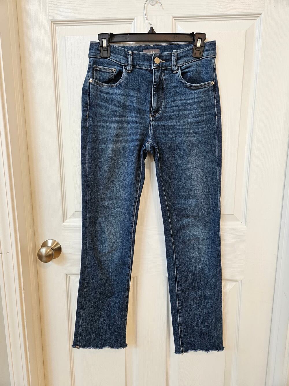 DL1961 Mara Straight Instasculpt Ankle Jeans Womens 26 Mid Rise Raw Hem Stretch